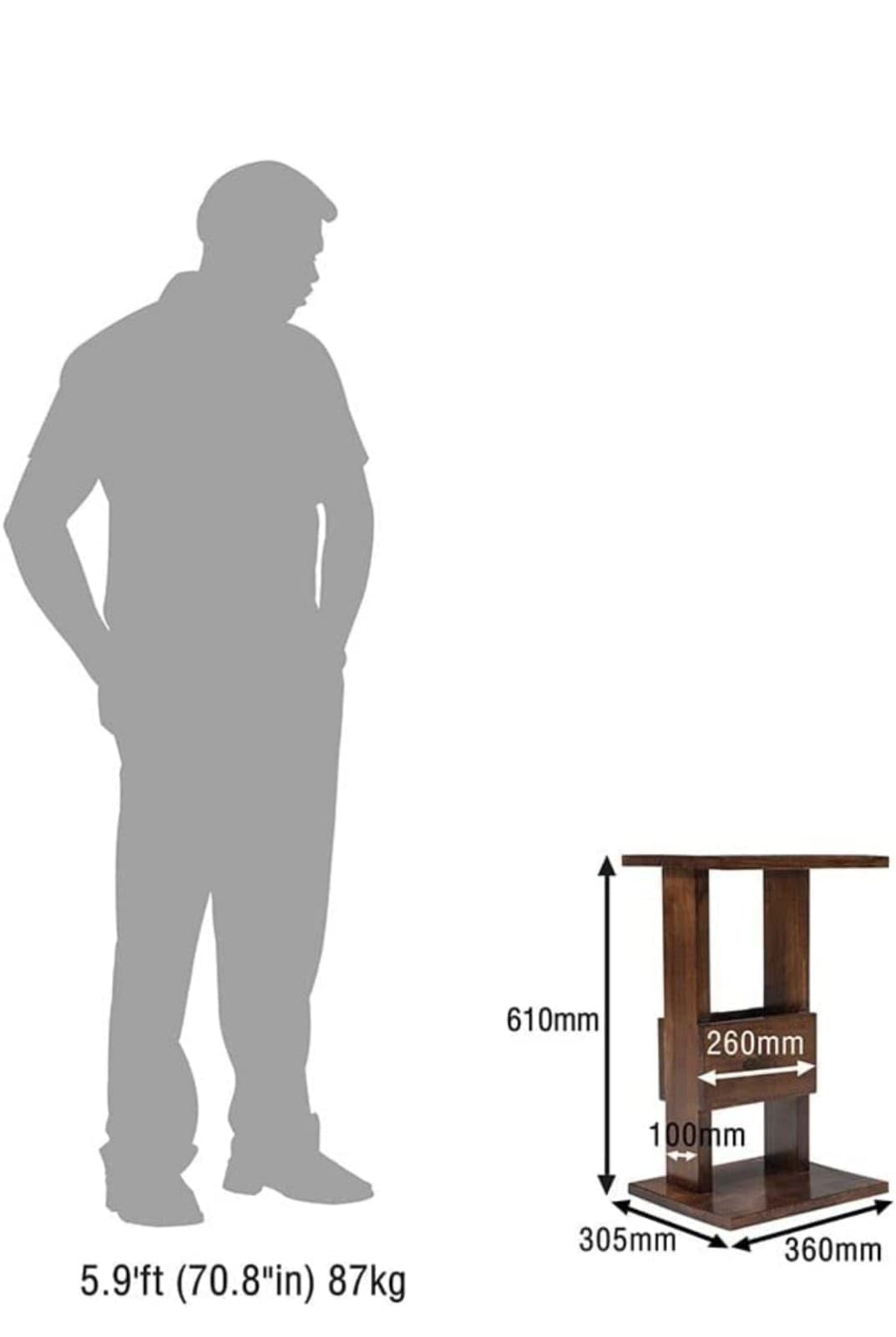 Sheesham Wood Sofa Arm Rest Tray Table Stand - Medium - additional view