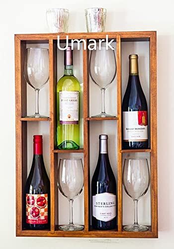 Umark Sheesham Wood Wall Bar Cabinet with Wine Storage - Honey Finish