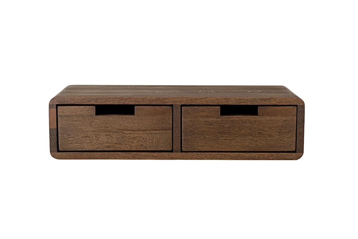 Solid Oak Wood Floating Wall Shelf Table - 2 Drawers - main view