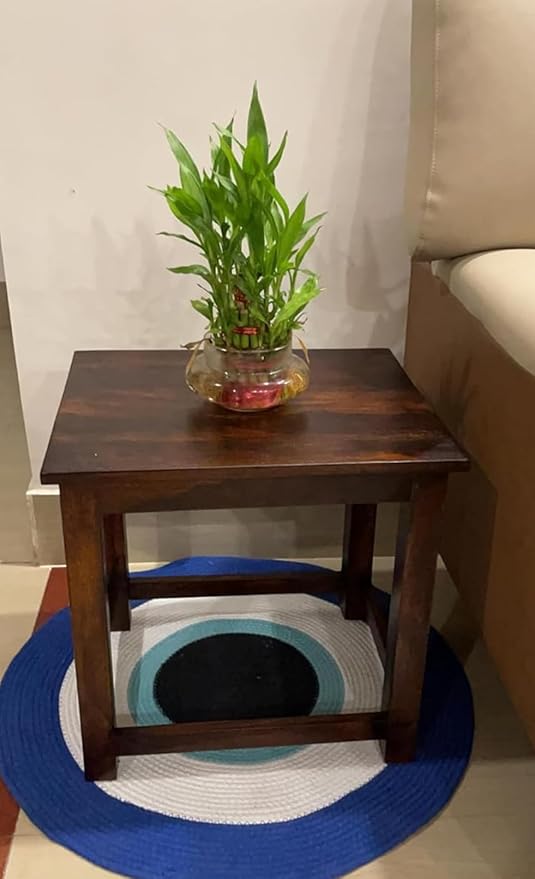 Umark Sheesham Wood 18-Inch Square Sitting Stool, Natural Brown