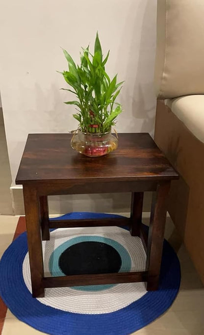 Umark Sheesham Wood 18-Inch Square Sitting Stool, Natural Brown