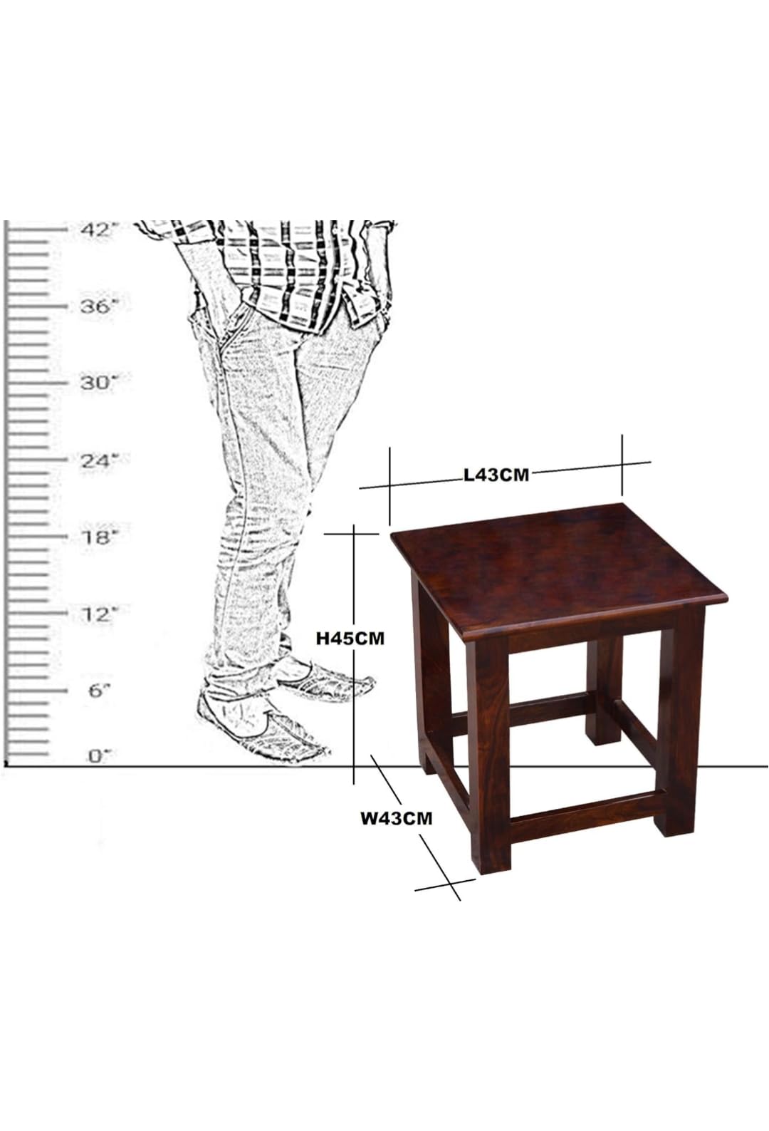 Umark Wooden End Table, Dark Brown, Solid Wood, Square Shape, 43x43x45