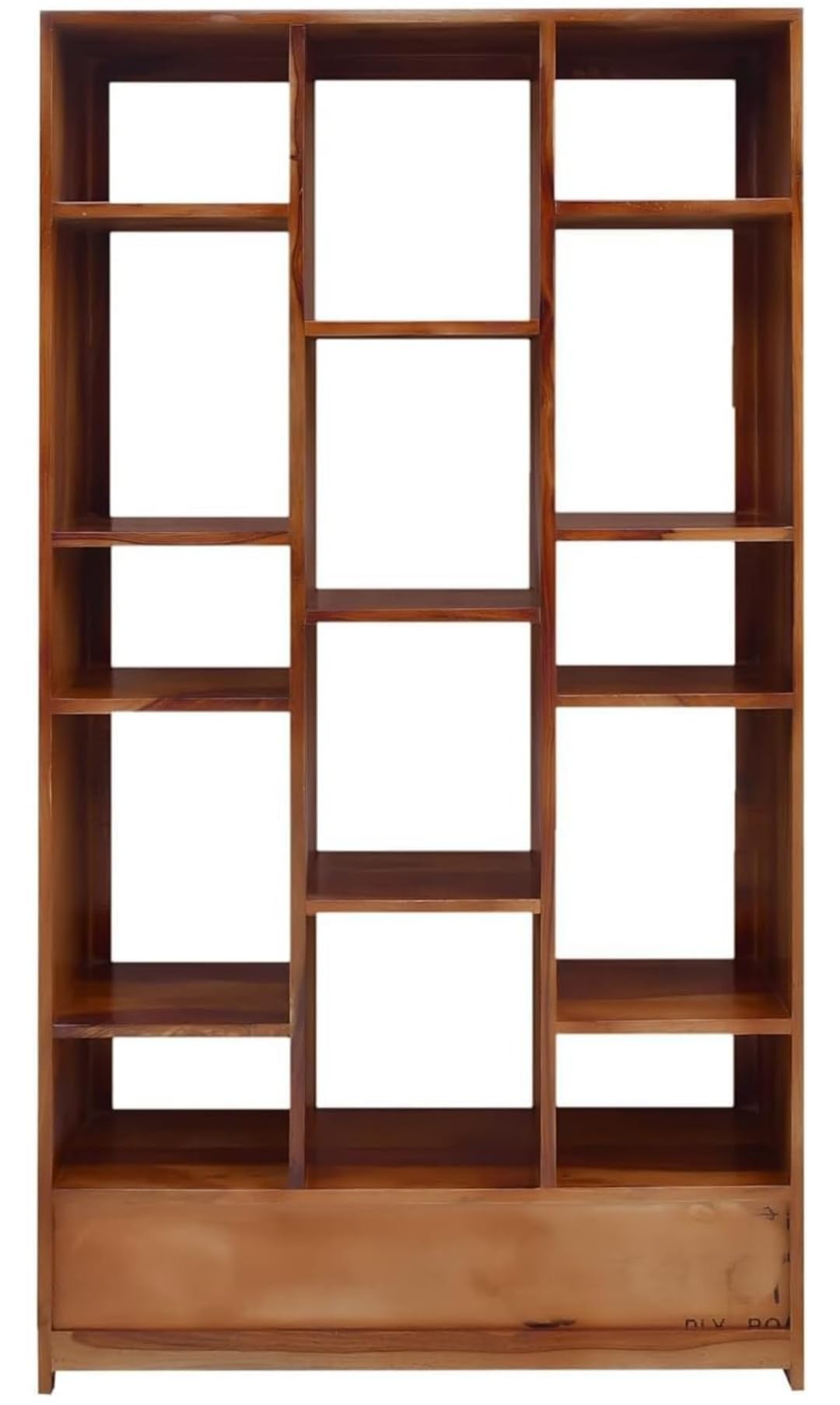 Solid Wood Display Unit with 2 Drawers - Honey Brown - drawer detail view