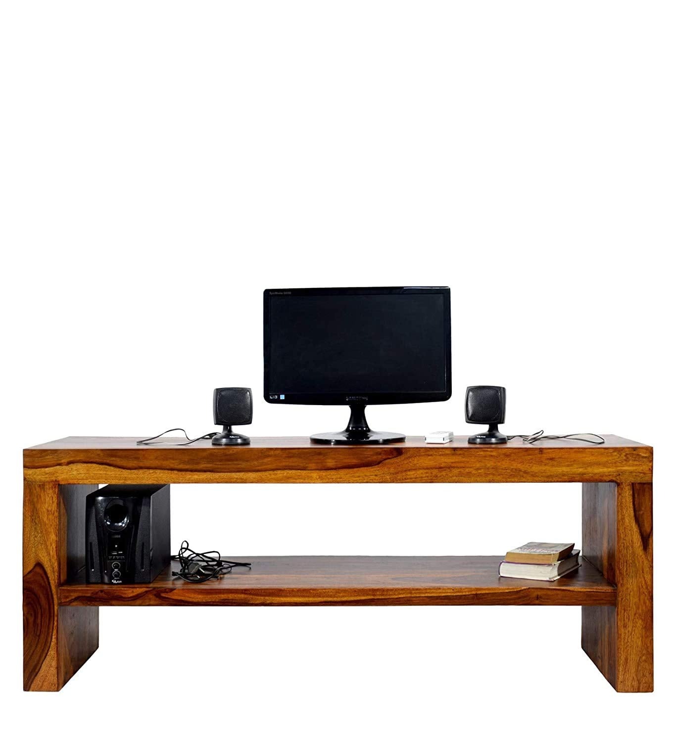 Umark Sheesham Wood TV Entertainment Unit with Storage - Natural Finish