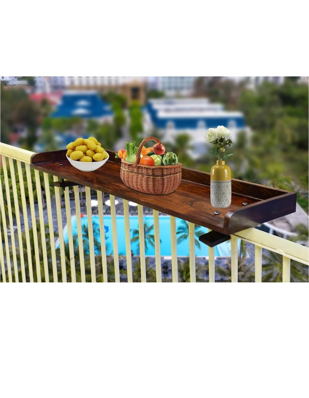 Umark Balcony Railing Table Shelf, Wooden Serving Tray for Outdoor