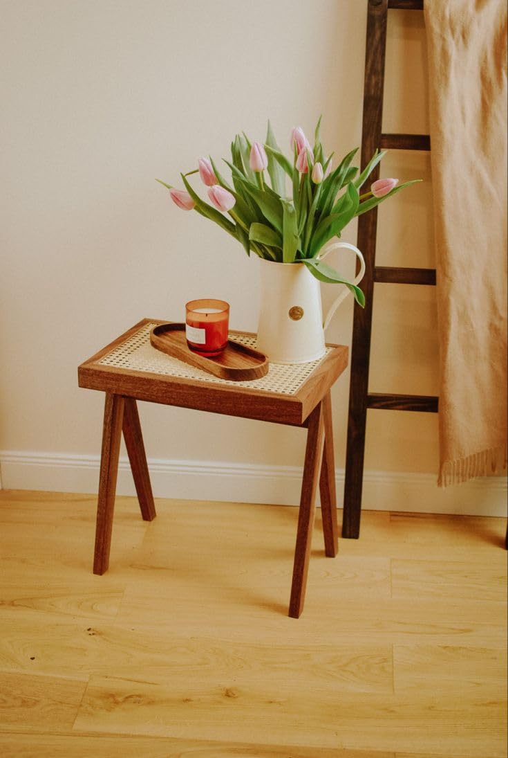 Wooden Side Table with Rattan Cane Top - main view