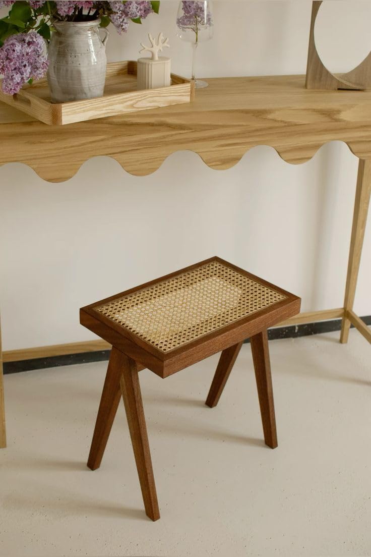 Wooden Side Table with Rattan Cane Top - additional view