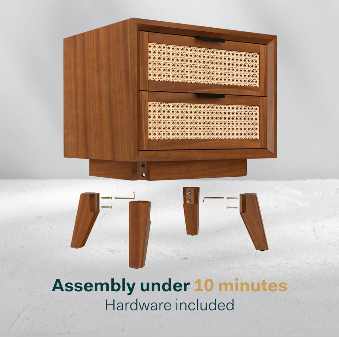 Mid-Century Nightstand with Cane Webbing - additional view