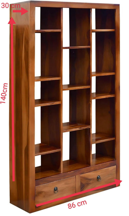 Solid Wood Display Unit with 2 Drawers - Honey Brown - size and dimension chart