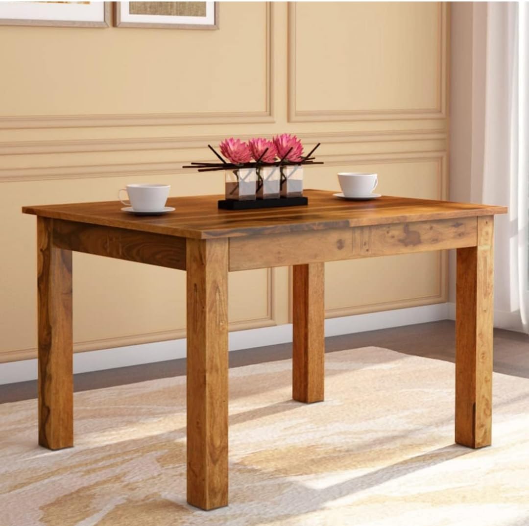 Umark Rustic Solid Wood Dining Table, Natural Brown Finish, Modern