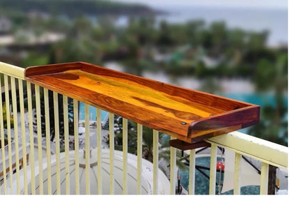 Umark Balcony Railing Table Shelf, Wooden Serving Tray for Outdoor