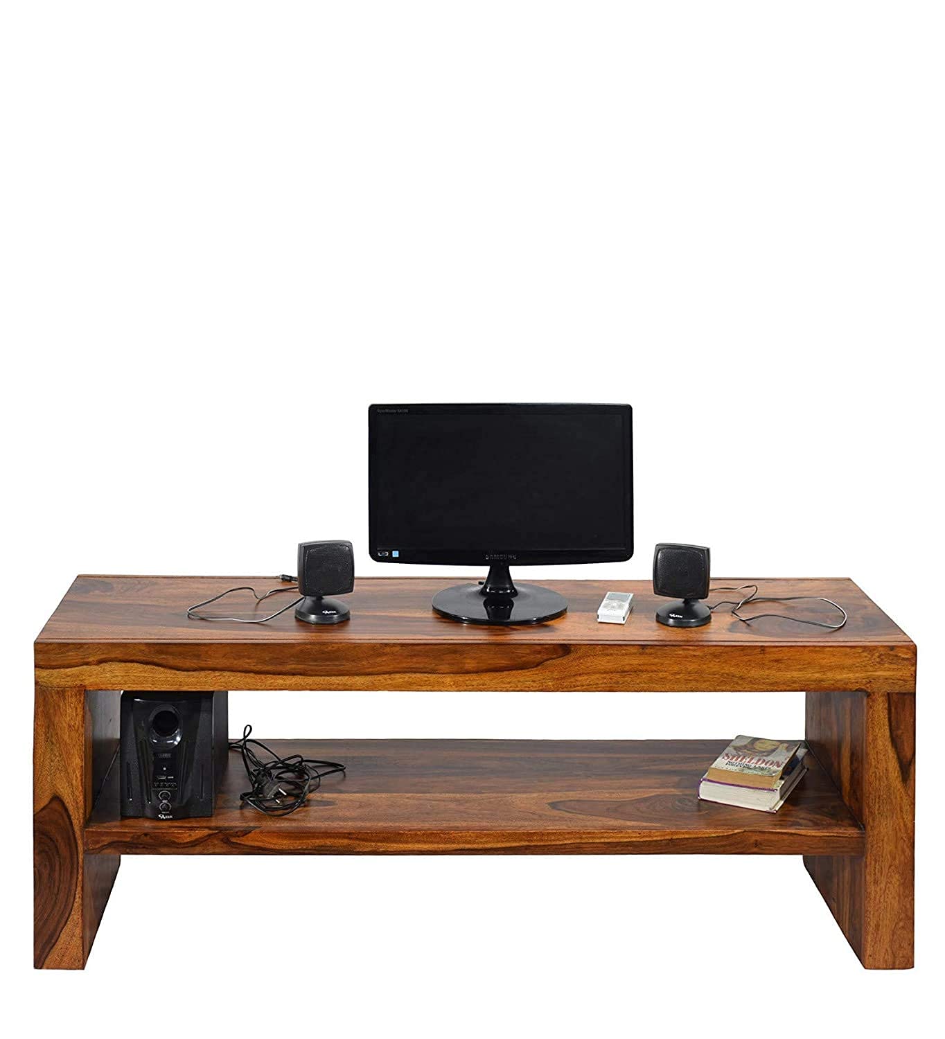 Umark Sheesham Wood TV Entertainment Unit with Storage - Natural Finish