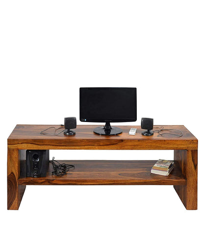 Umark Sheesham Wood TV Entertainment Unit with Storage - Natural Finish