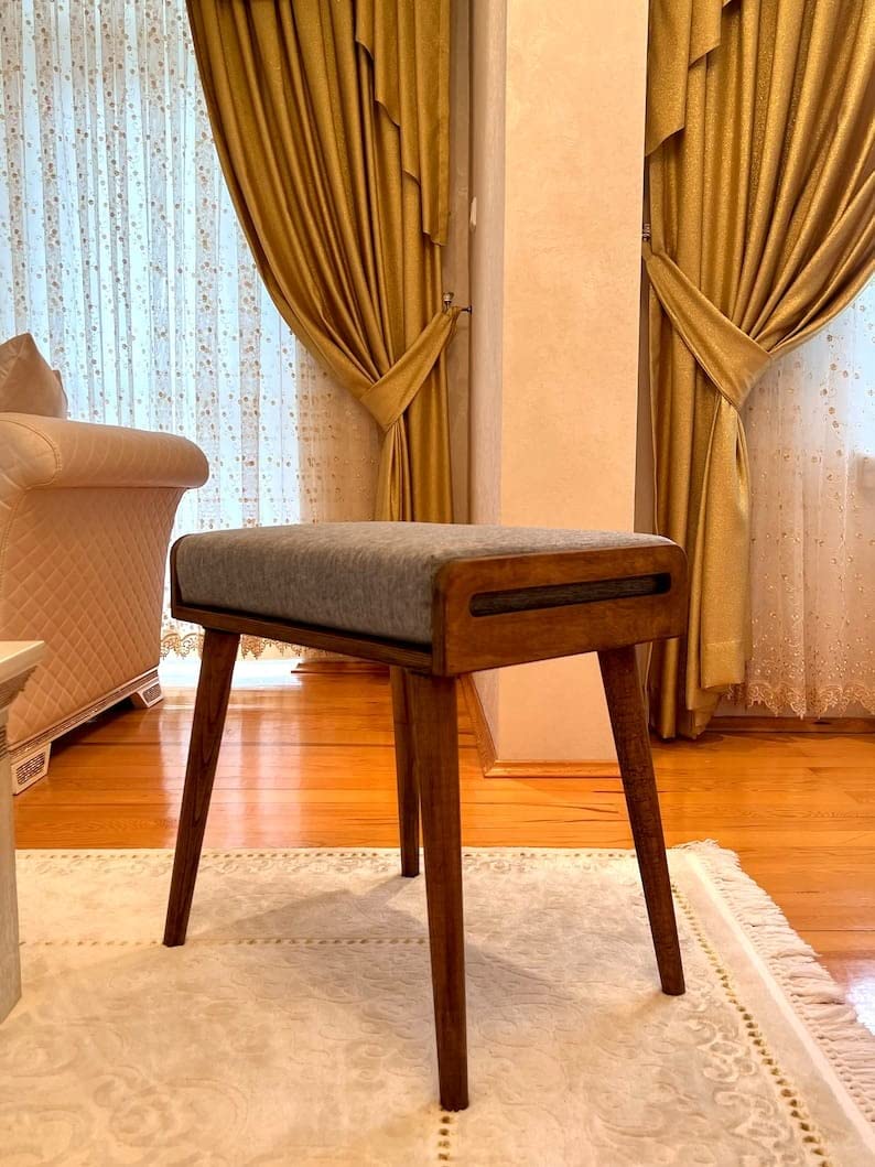 Umark Sheesham Wood Ottoman Stool with Cushion
