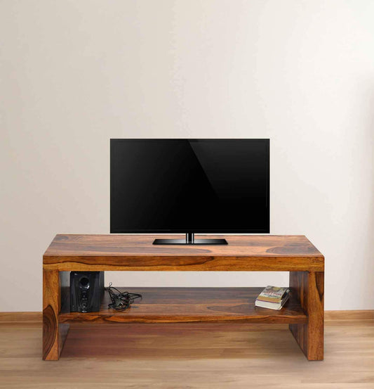 Umark Sheesham Wood TV Entertainment Unit with Storage - Natural Finish