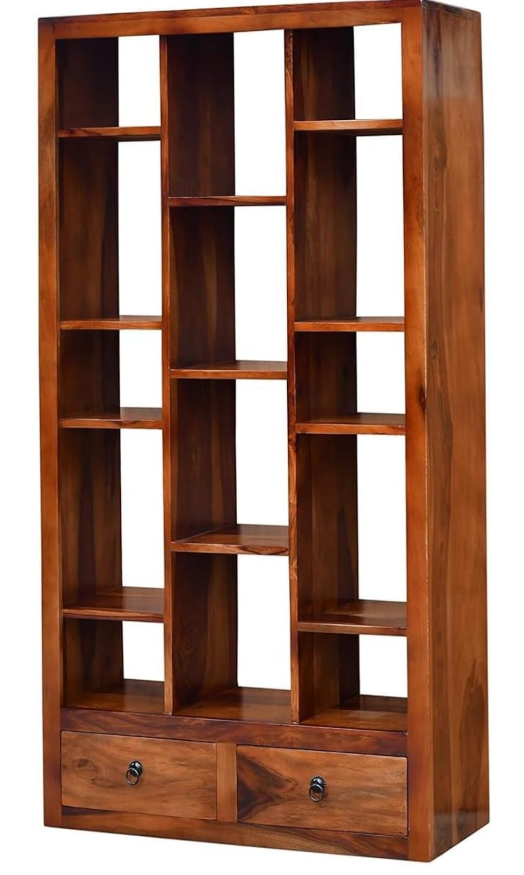 Solid Wood Display Unit with 2 Drawers - Honey Brown - front view
