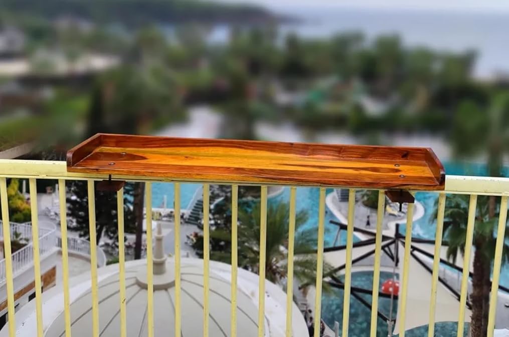 Umark Balcony Railing Table Shelf, Wooden Serving Tray for Outdoor
