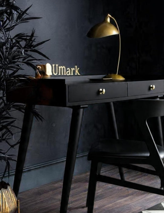 Umark Sheesham Wood Study Table with 2 Drawers - Black Finish