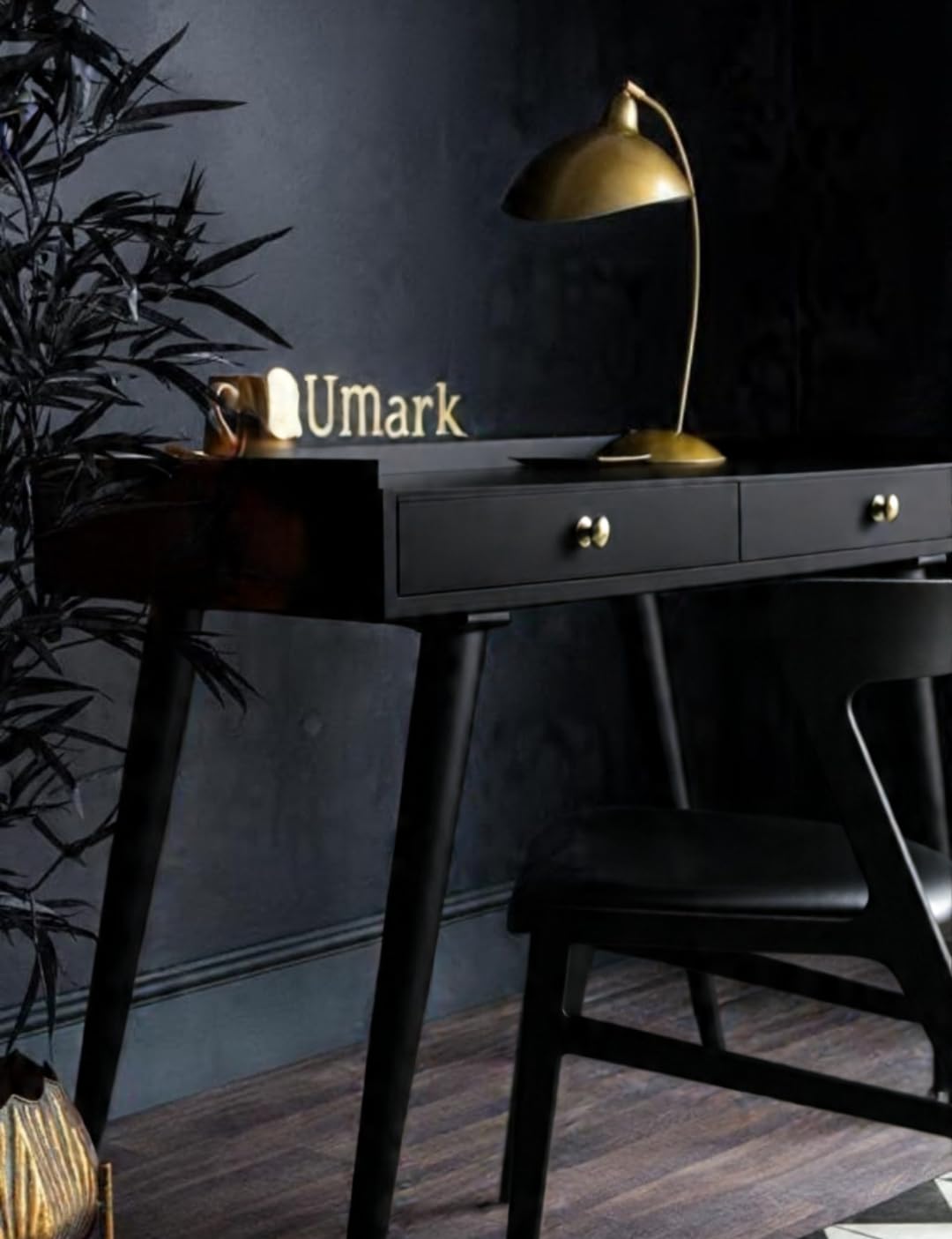 Umark Multipurpose Study Table with 2 Drawers, Black Wood, for Office