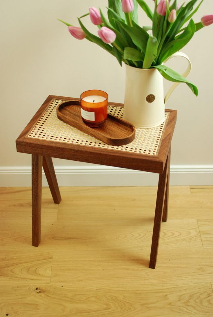 Wooden Side Table with Rattan Cane Top - additional view