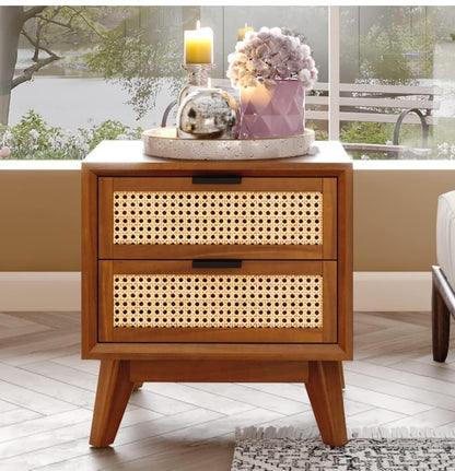 Mid-Century Nightstand with Cane Webbing - main view