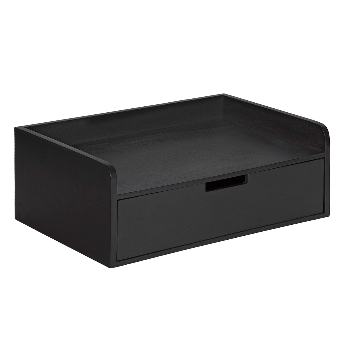 Floating Wall Shelf Side Table with Drawer - Black