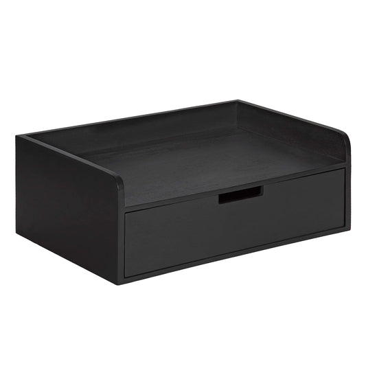 Floating Wall Shelf Side Table with Drawer - Black