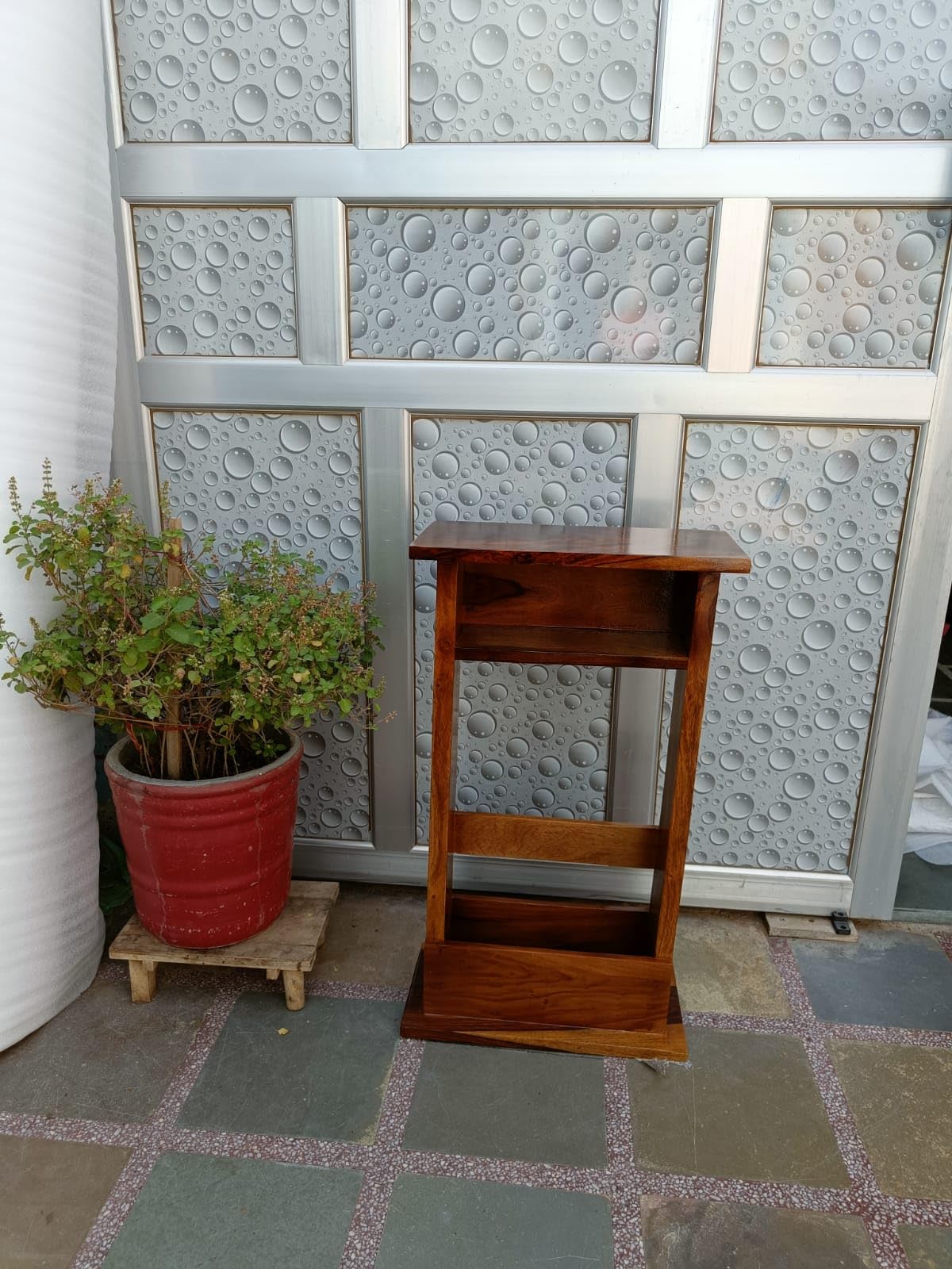 Sheesham Wood Sofa Arm Rest Tray Table Stand - Light Brown - additional view