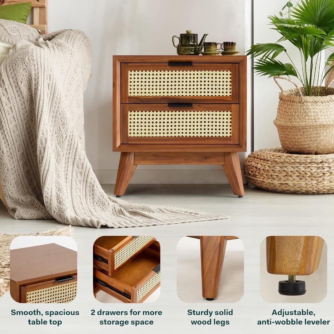 Mid-Century Nightstand with Cane Webbing - additional view