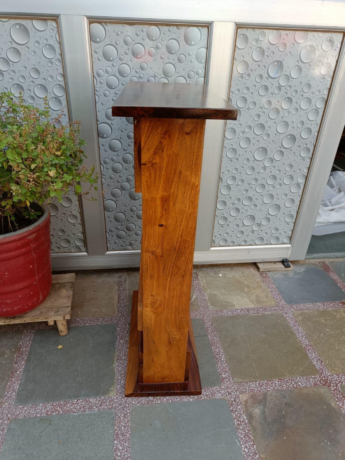 Sheesham Wood Sofa Arm Rest Tray Table Stand - Light Brown - additional view