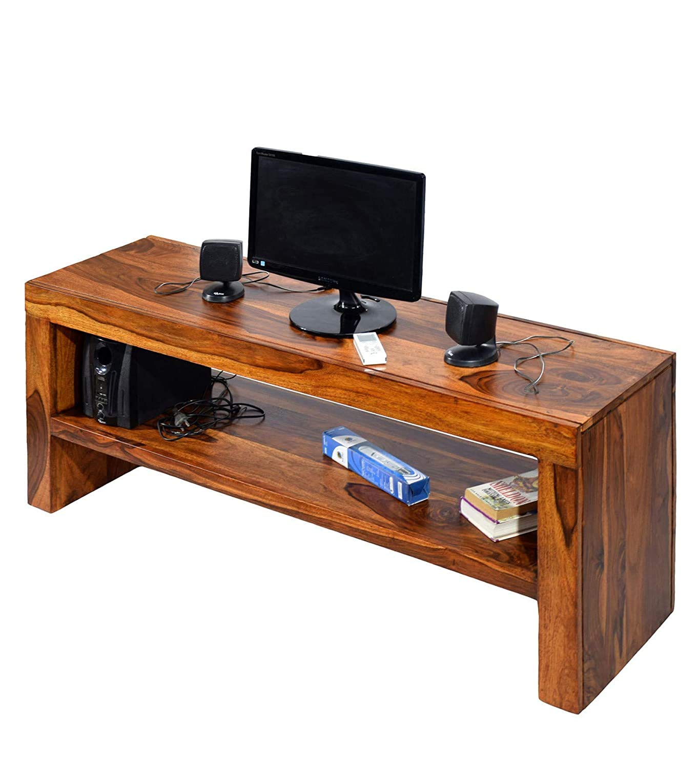 Umark Sheesham Wood TV Entertainment Unit with Storage - Natural Finish