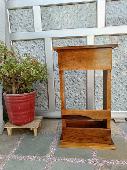 Sheesham Wood Sofa Arm Rest Tray Table Stand - Light Brown - main view