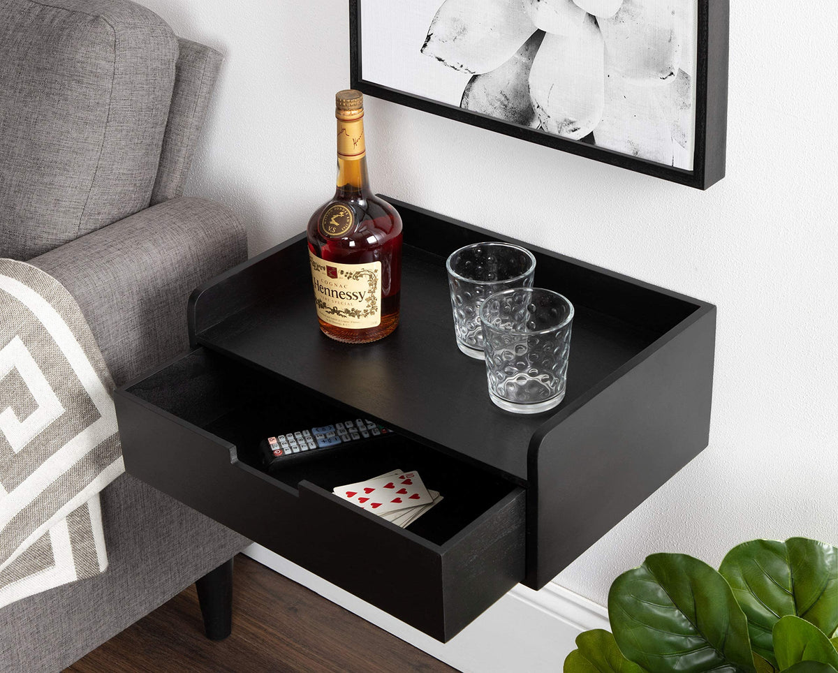Umark Modern Floating Wall Shelf Side Table with Drawer, Wall Mounted