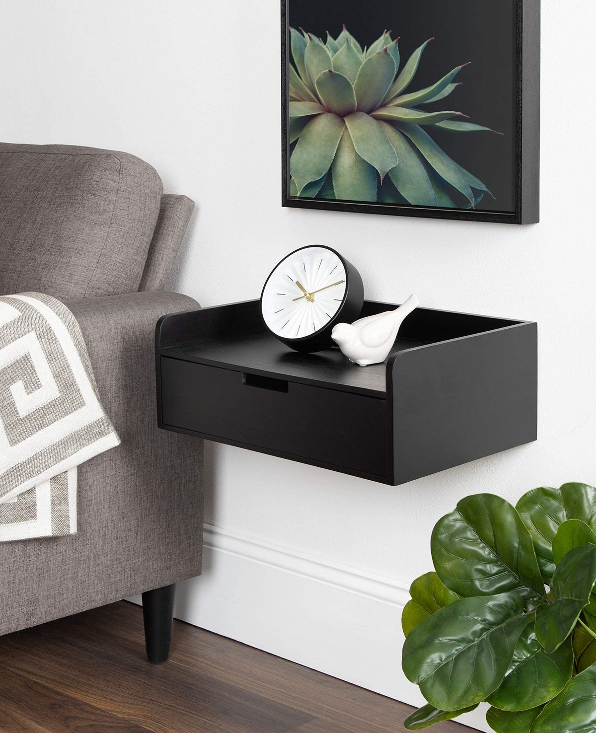 Umark Modern Floating Wall Shelf Side Table with Drawer, Wall Mounted