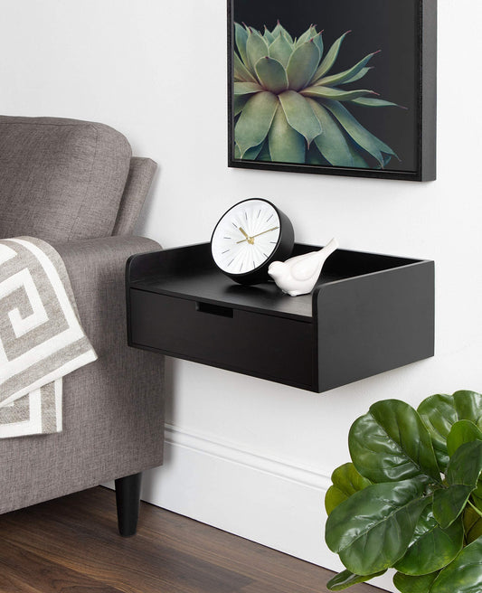 Umark Modern Floating Wall Shelf Side Table with Drawer, Wall Mounted