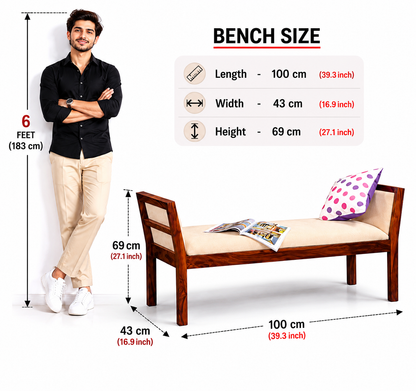 Wooden 2 seater Bench Siting and Home Décor in Walnut natural finish